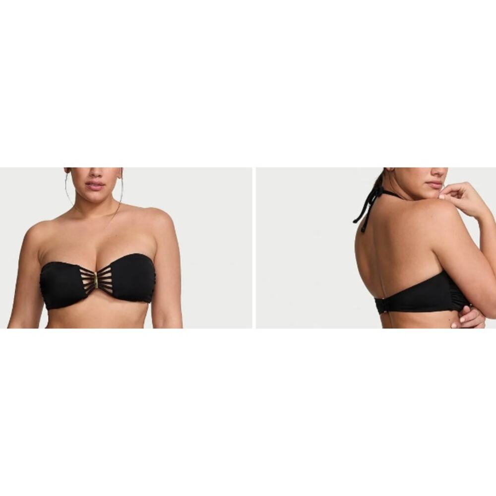 Victoria's Secret VS Files Bandeau Bikini Top with removable Straps Black gold M